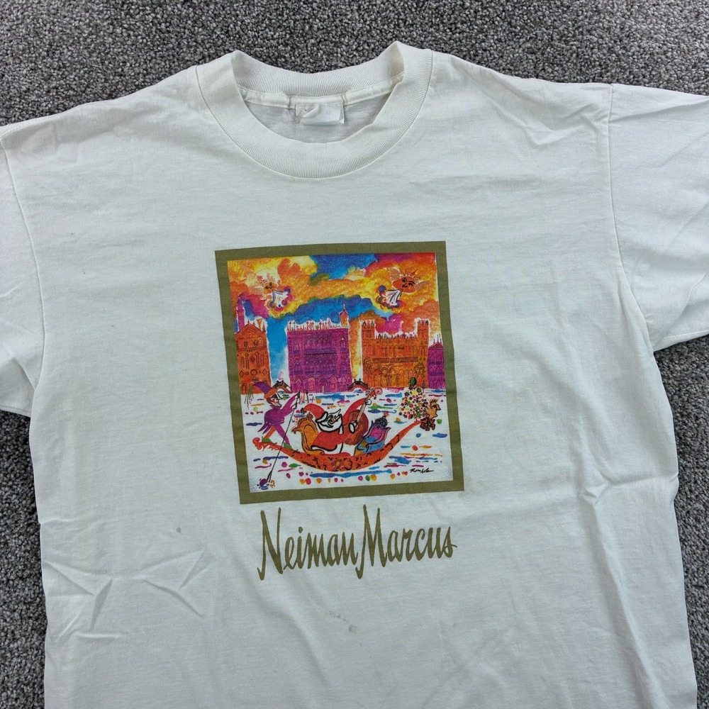 Vintage Neiman Marcus Art Shirt Mens XL White Venice Italy Boat Painting - Picture 2 of 5